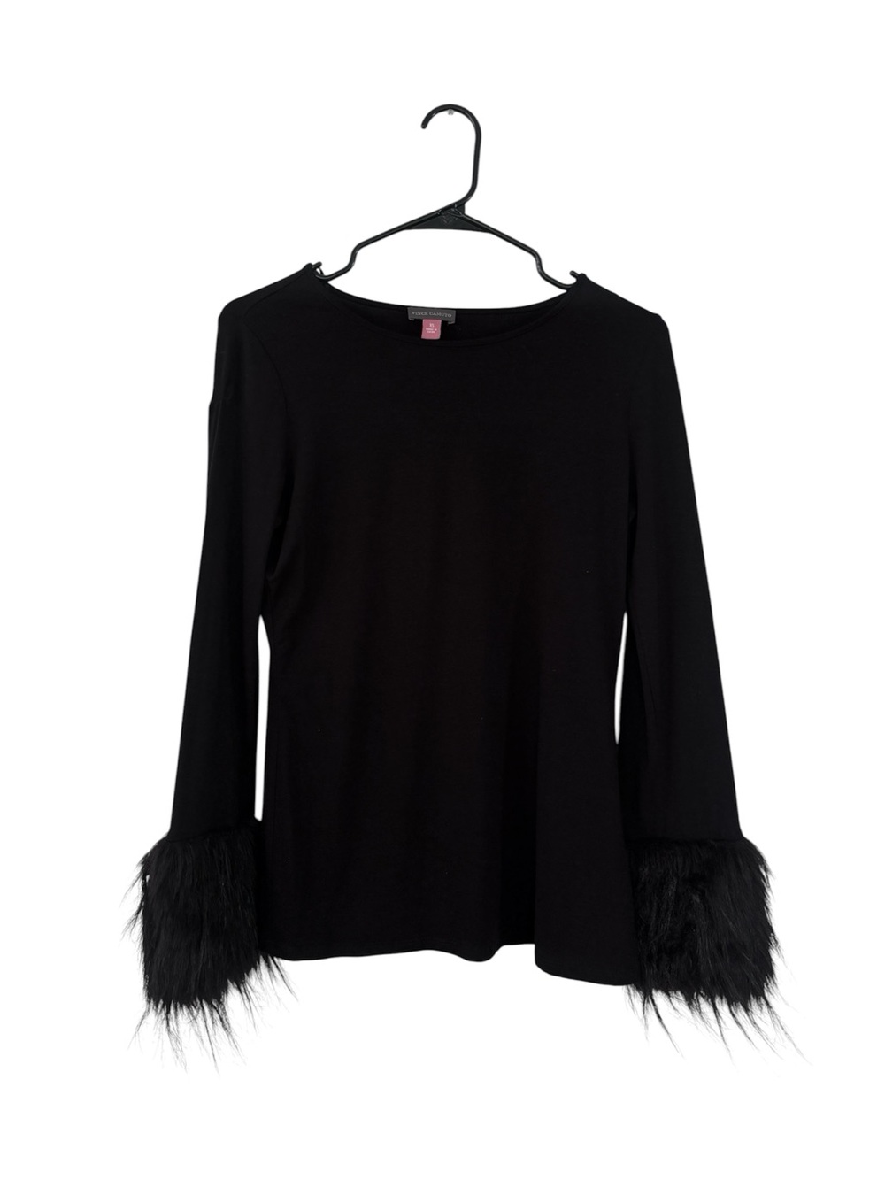 Vince Camuto Black Long-Sleeve Top with Faux-Fur Cuffs